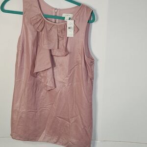 LOFT Pink Sleeveless Blouse with Ruffle Detail